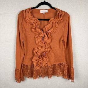 Pretty Angel Ruffle Cardigan Orange XL Lace Bow Rhinestone Y2K Fairycore